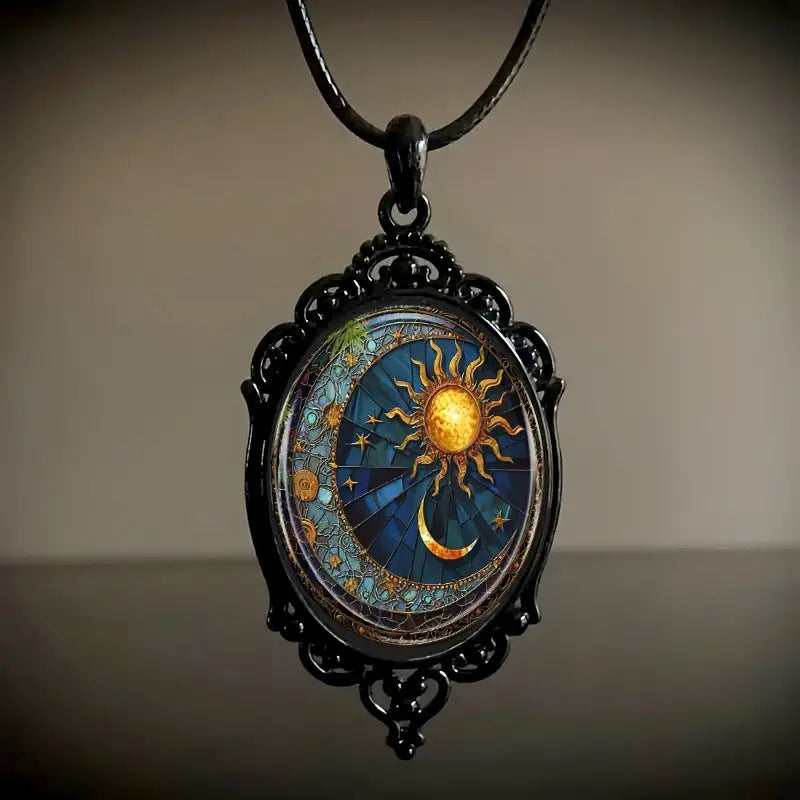 Wholesale Oval Sun and Moon Glass Necklace
